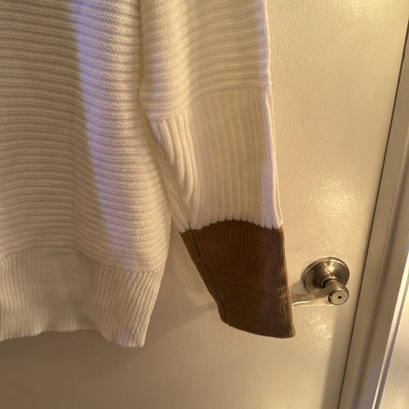 Tan and cream color block, mock turtleneck sweater, large  page - Picture 2 of 4